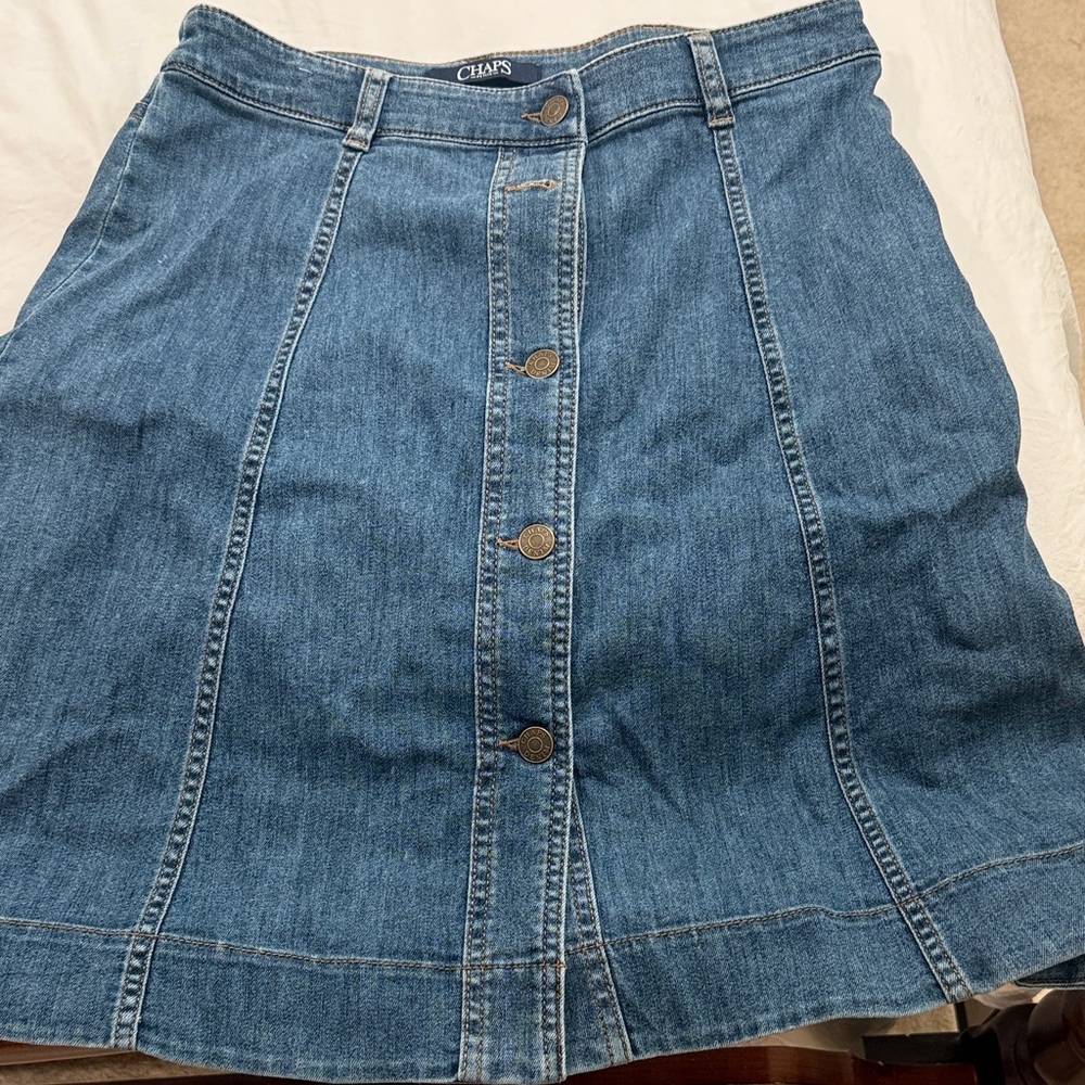 Chaps Button-Front Denim A-Line Skirt